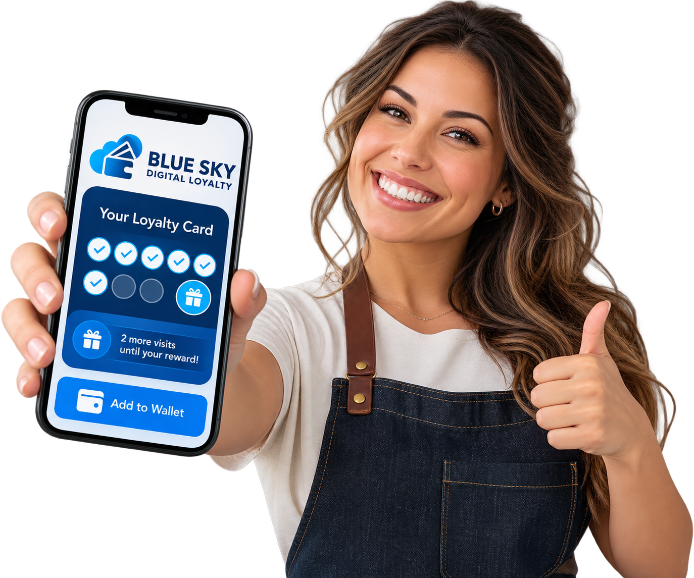 Small business owner showing a Blue Sky Digital Loyalty card on a phone
